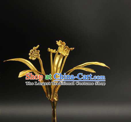 China Traditional Song Dynasty Empress Hair Accessories Handmade Hair Stick Ancient Court Golden Hairpin