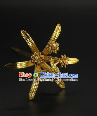 China Traditional Song Dynasty Empress Hair Accessories Handmade Hair Stick Ancient Court Golden Hairpin