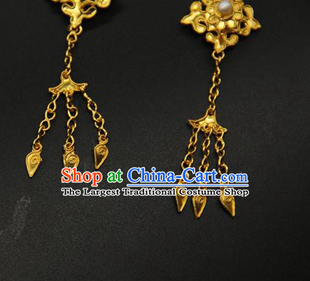China Traditional Handmade Court Golden Hairpin Ancient Queen Hair Accessories Ming Dynasty Tassel Hair Stick