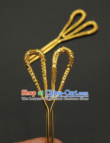 China Traditional Song Dynasty Hair Accessories Handmade Golden Hair Stick Ancient Court Queen Hairpin