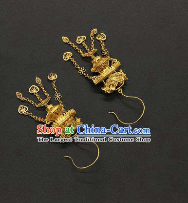 Handmade Chinese Ancient Hanfu Ear Jewelry Accessories Traditional Ming Dynasty Empress Golden Bonsai Earrings