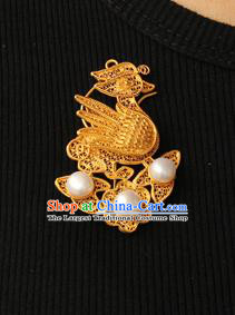 Handmade Chinese Ancient Empress Ear Jewelry Traditional Ming Dynasty Golden Mandarin Duck Earrings Accessories