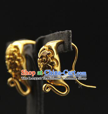 Handmade Chinese Traditional Song Dynasty Earrings Accessories Ancient Empress Golden Ear Jewelry