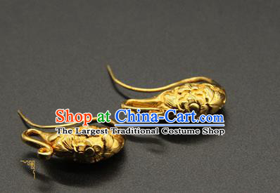 Handmade Chinese Traditional Song Dynasty Earrings Accessories Ancient Empress Golden Ear Jewelry