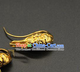 Handmade Chinese Traditional Song Dynasty Earrings Accessories Ancient Empress Golden Ear Jewelry