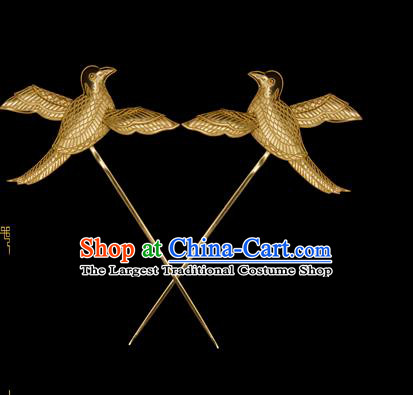 China Traditional Song Dynasty Palace Hair Accessories Handmade Court Hair Stick Ancient Empress Golden Bird Hairpin