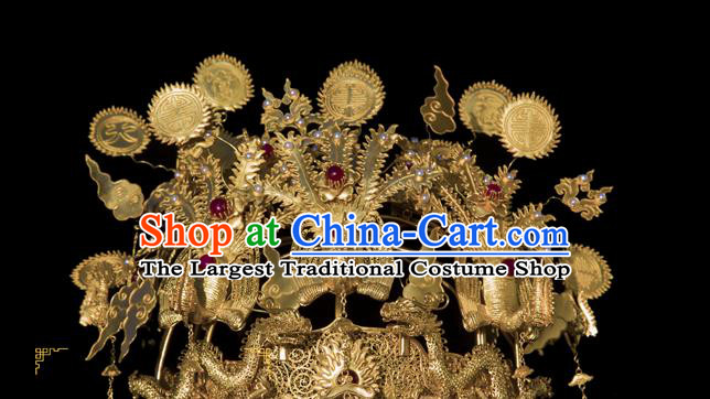 China Handmade Court Phoenix Coronet Traditional Qing Dynasty Palace Hair Accessories Ancient Empress Wedding Golden Hair Crown
