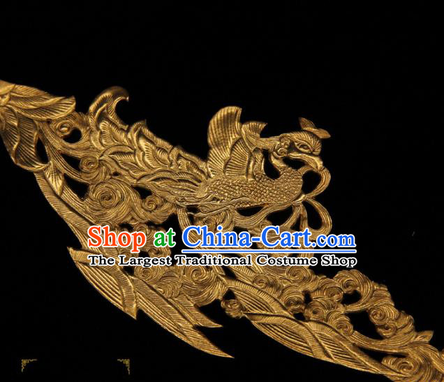 China Hanfu Golden Phoenix Hair Stick Traditional Tang Dynasty Queen Hair Accessories Handmade Ancient Empress Hairpin