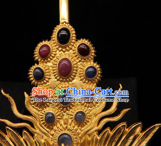 China Ancient Imperial Consort Gems Hairpin Handmade Hair Accessories Traditional Ming Dynasty Phoenix Hair Stick