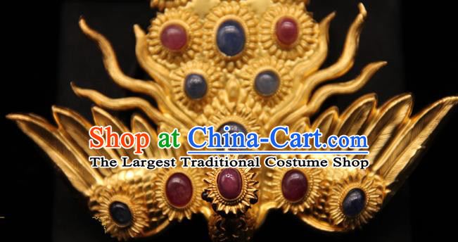 China Ancient Imperial Consort Gems Hairpin Handmade Hair Accessories Traditional Ming Dynasty Phoenix Hair Stick