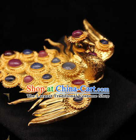 China Ancient Imperial Consort Gems Hairpin Handmade Hair Accessories Traditional Ming Dynasty Phoenix Hair Stick