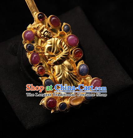 China Handmade Hair Accessories Traditional Ming Dynasty Golden Hair Stick Ancient Imperial Consort Gems Hairpin