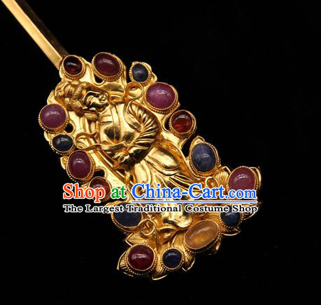 China Handmade Hair Accessories Traditional Ming Dynasty Golden Hair Stick Ancient Imperial Consort Gems Hairpin