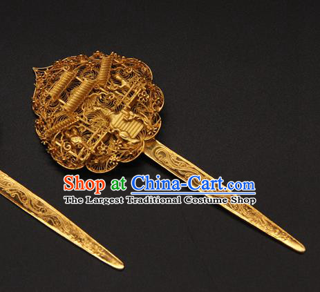 China Handmade Ancient Empress Golden Hairpin Ming Dynasty Hair Stick Traditional Queen Hair Accessories