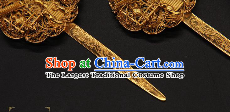China Handmade Ancient Empress Golden Hairpin Ming Dynasty Hair Stick Traditional Queen Hair Accessories