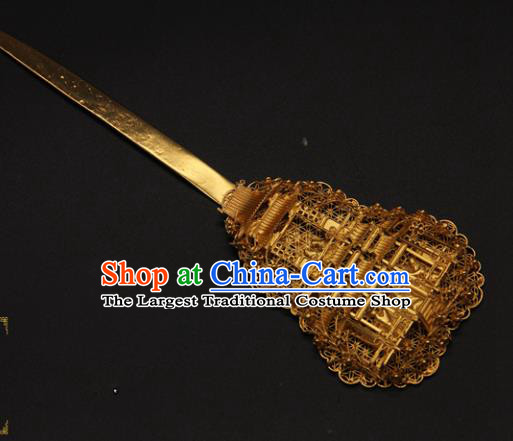 China Handmade Ming Dynasty Hair Stick Traditional Queen Hair Accessories Ancient Empress Golden Palace Hairpin
