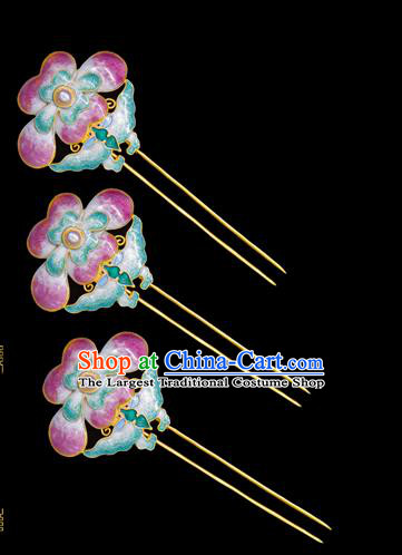 China Handmade Court Enamel Pink Peony Hairpin Traditional Qing Dynasty Palace Hair Accessories Ancient Empress Pearl Hair Stick