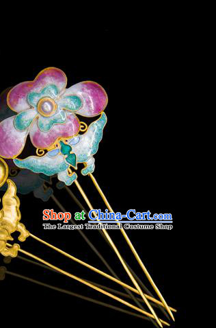 China Handmade Court Enamel Pink Peony Hairpin Traditional Qing Dynasty Palace Hair Accessories Ancient Empress Pearl Hair Stick