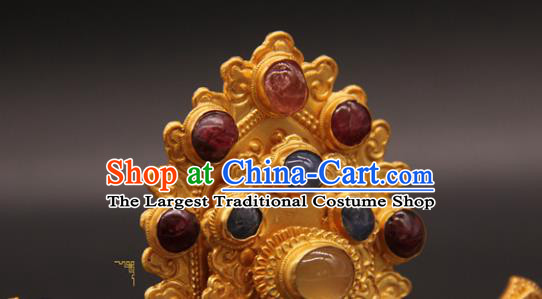 China Traditional Court Hair Accessories Ancient Queen Golden Hairpin Handmade Ming Dynasty Empress Gems Hair Crown