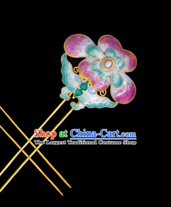 China Handmade Court Enamel Pink Peony Hairpin Traditional Qing Dynasty Palace Hair Accessories Ancient Empress Pearl Hair Stick