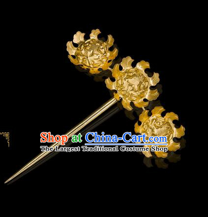 China Traditional Song Dynasty Palace Hair Accessories Ancient Empress Hair Stick Handmade Court Golden Flowers Hairpin