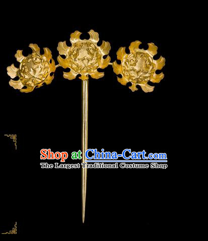 China Traditional Song Dynasty Palace Hair Accessories Ancient Empress Hair Stick Handmade Court Golden Flowers Hairpin
