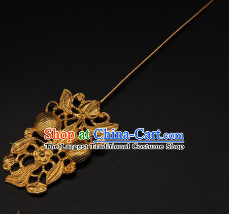 China Traditional Court Hair Accessories Ancient Empress Golden Hair Stick Handmade Yuan Dynasty Flowers Hairpin