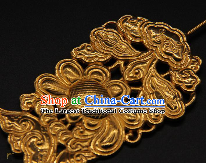 China Ancient Empress Flowers Hair Stick Traditional Court Hair Accessories Handmade Yuan Dynasty Golden Hairpin