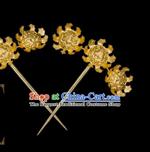 China Traditional Song Dynasty Palace Hair Accessories Ancient Empress Hair Stick Handmade Court Golden Flowers Hairpin