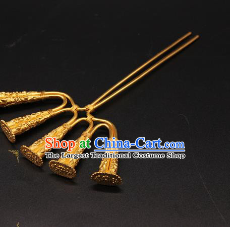 China Handmade Palace Hair Accessories Traditional Hanfu Golden Hair Stick Ancient Tang Dynasty Empress Hairpin