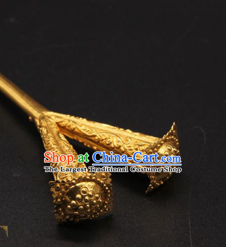 China Ancient Tang Dynasty Empress Hairpin Handmade Palace Hair Accessories Traditional Hanfu Golden Hair Stick