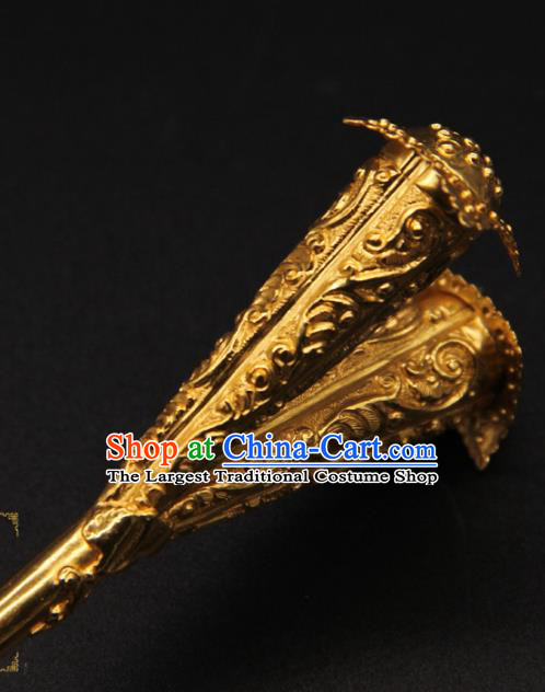 China Ancient Tang Dynasty Empress Hairpin Handmade Palace Hair Accessories Traditional Hanfu Golden Hair Stick