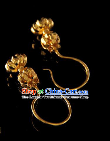 Handmade Chinese Ancient Ming Dynasty Golden Ear Accessories Traditional Court Earrings Jewelry