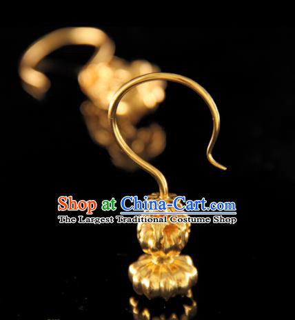 Handmade Chinese Ancient Ming Dynasty Golden Ear Accessories Traditional Court Earrings Jewelry