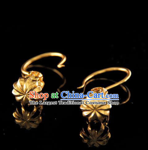 Handmade Chinese Ancient Ming Dynasty Golden Ear Accessories Traditional Court Earrings Jewelry