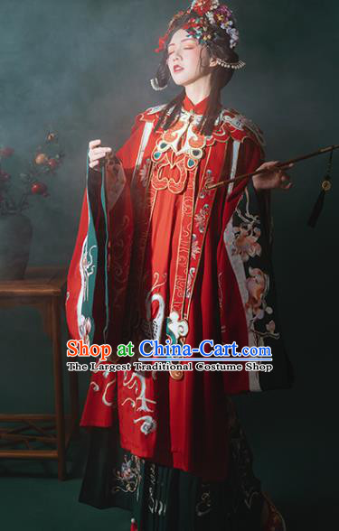China Ancient Ming Dynasty Noble Lady Costumes Traditional Red Hanfu Dress Embroidered Court Princess Clothing