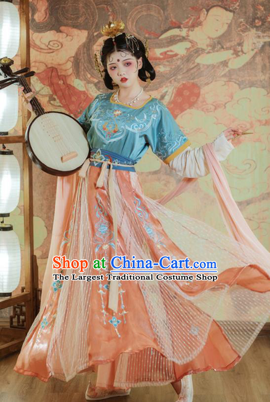 Ancient China Tang Dynasty Palace Lady Embroidered Clothing Traditional Classical Dance Hanfu Dress Full Set