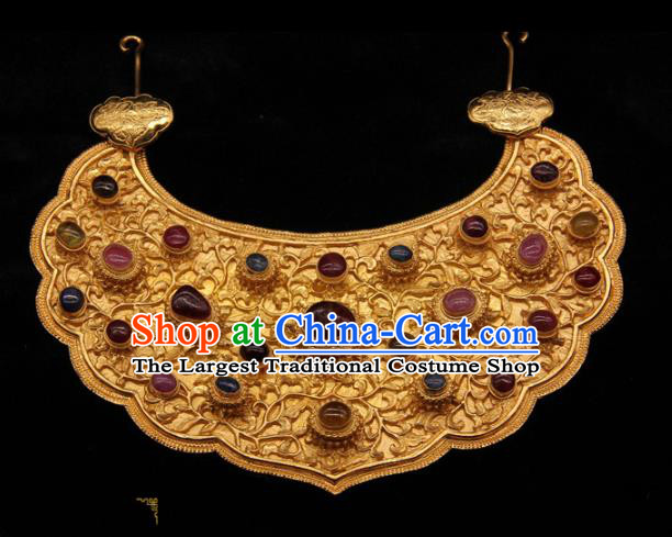 Handmade Chinese Traditional Song Dynasty Gems Necklace Accessories Ancient Imperial Consort Jewelry Golden Necklet