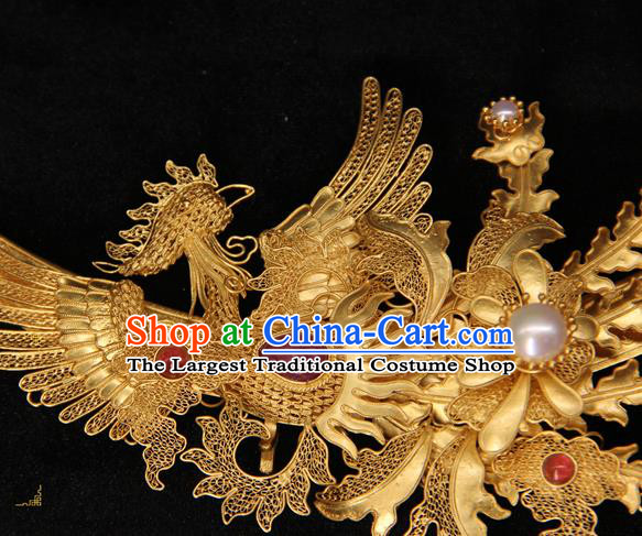 Handmade Chinese Traditional Ancient Ming Dynasty Imperial Consort Phoenix Necklace Accessories Golden Necklet Jewelry