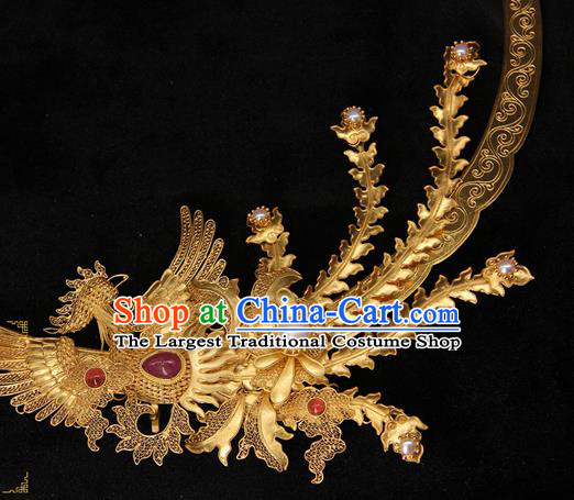 Handmade Chinese Traditional Ancient Ming Dynasty Imperial Consort Phoenix Necklace Accessories Golden Necklet Jewelry