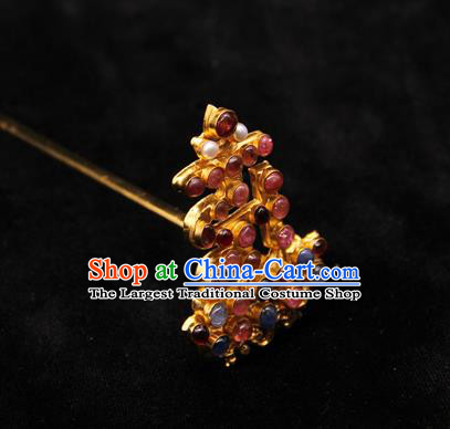 China Handmade Hair Accessories Traditional Ming Dynasty Hair Crown Ancient Imperial Consort Gems Hairpin