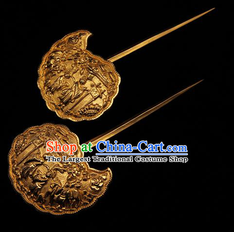China Traditional Tang Dynasty Palace Hair Stick Handmade Hair Accessories Ancient Imperial Consort Golden Hairpin