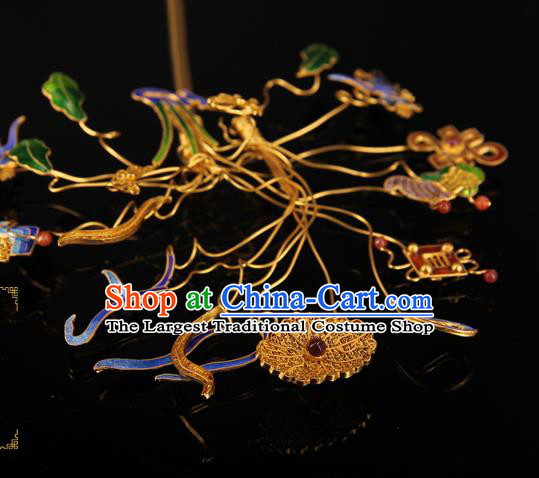 China Ancient Qing Dynasty Empress Hairpin Traditional Palace Headpiece Handmade Queen Blueing Hair Stick