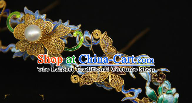 China Ancient Qing Dynasty Empress Golden Butterfly Hairpin Traditional Palace Headpiece Handmade Queen Blueing Hair Crown