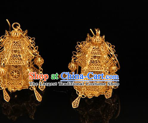 Handmade Chinese Traditional Court Golden Lantern Earrings Jewelry Ancient Qing Dynasty Ear Accessories