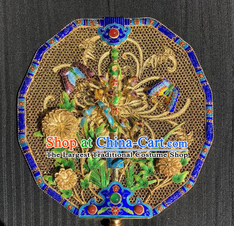 China Traditional Qing Dynasty Court Enamel Palace Fan Ancient Empress Round Fan