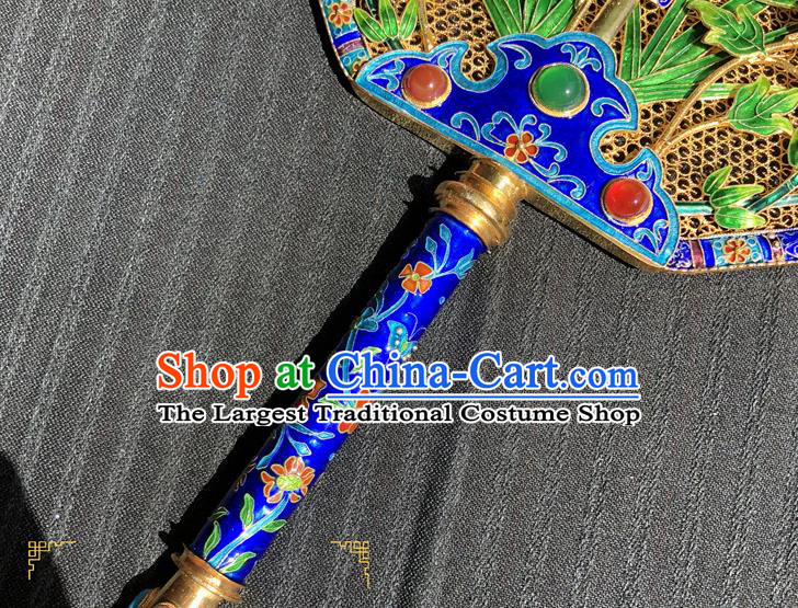 China Ancient Empress Round Fan Traditional Qing Dynasty Court Enamel Peony Palace Fan