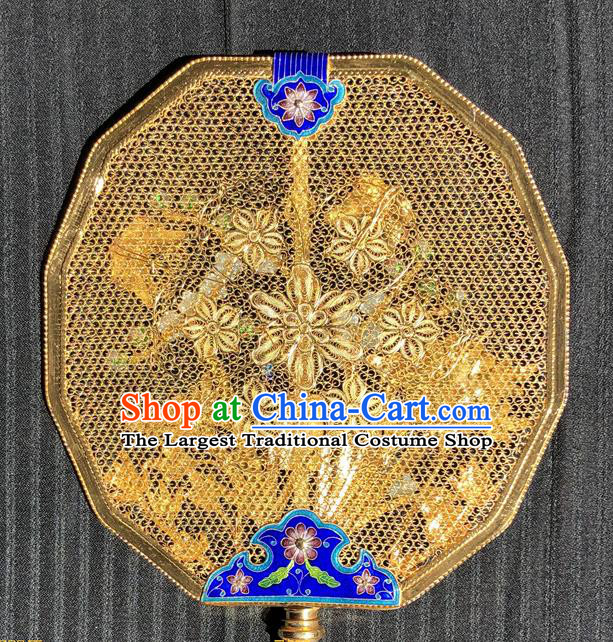 China Ancient Empress Round Fan Traditional Qing Dynasty Court Enamel Peony Palace Fan