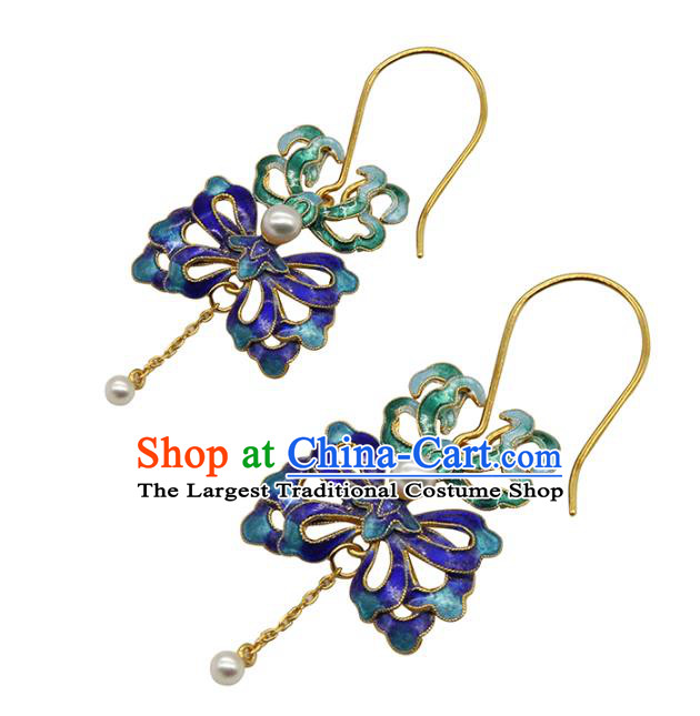 Handmade Chinese Ancient Qing Dynasty Imperial Consort Earrings Accessories Traditional Court Cloisonne Ear Jewelry