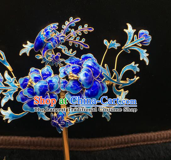 China Handmade Queen Enamel Peony Hair Stick Traditional Palace Headpiece Ancient Qing Dynasty Empress Hairpin